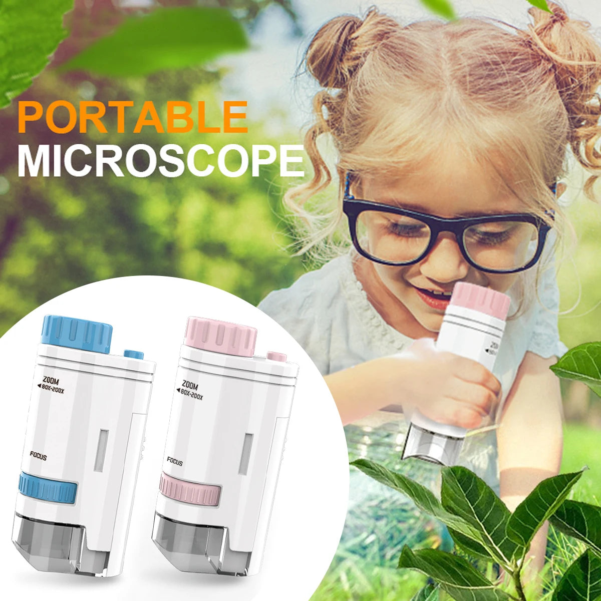 Kids Pocket Microscope with LED Light (60-200x)