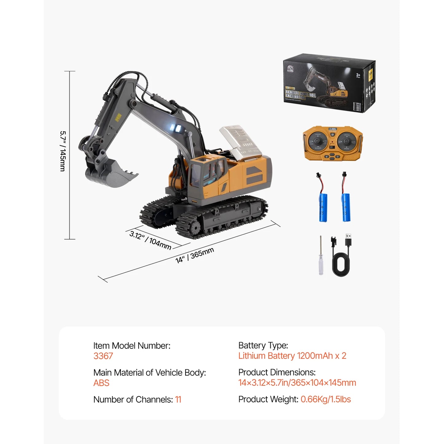 RC Excavator Construction Toy | 1/20 Scale