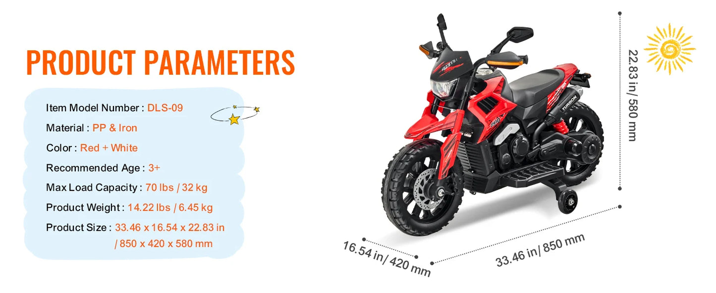 Kids 12V Electric Motorcycle with Music & Lights