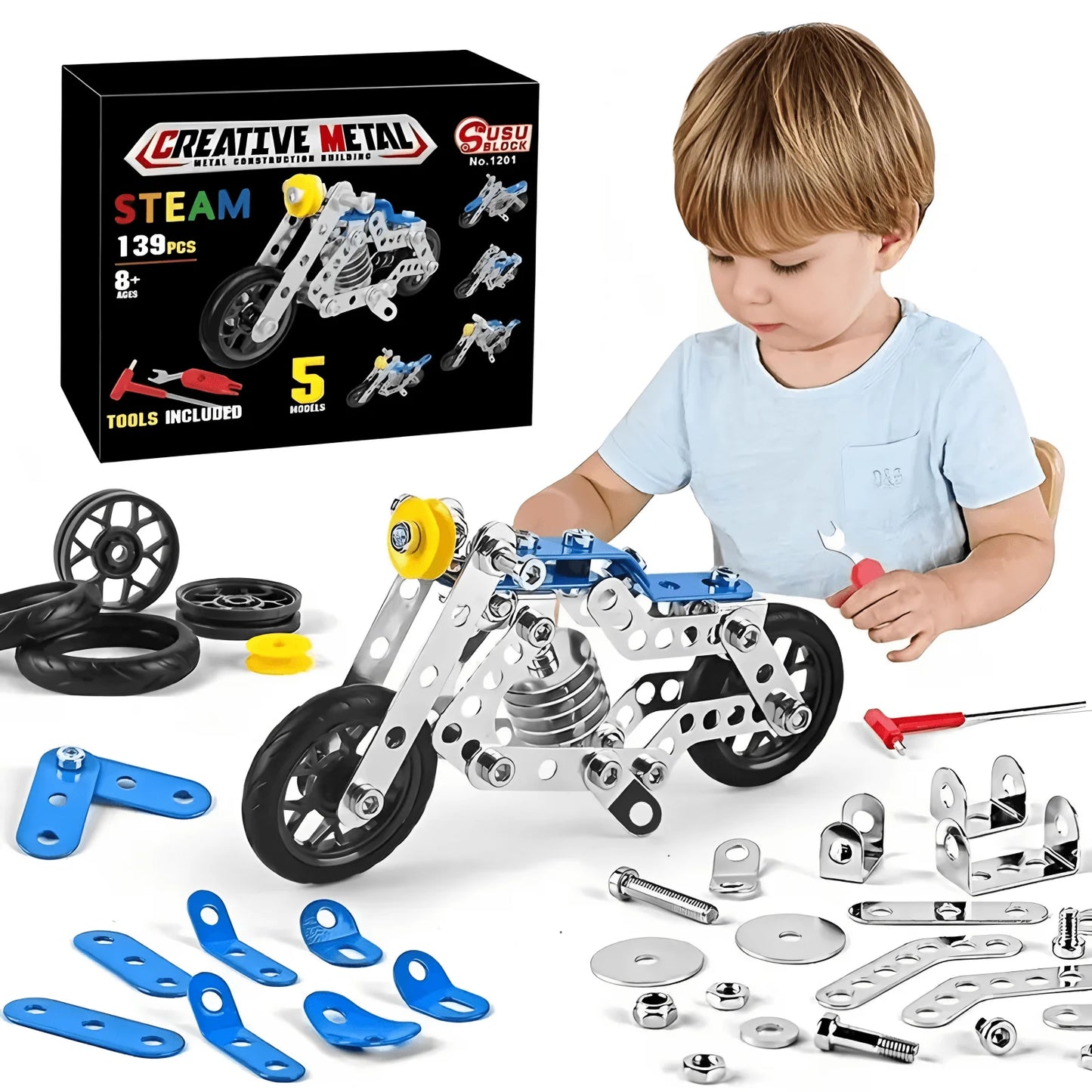 5-in-1 Metal Motorcycle Building Kit for Kids