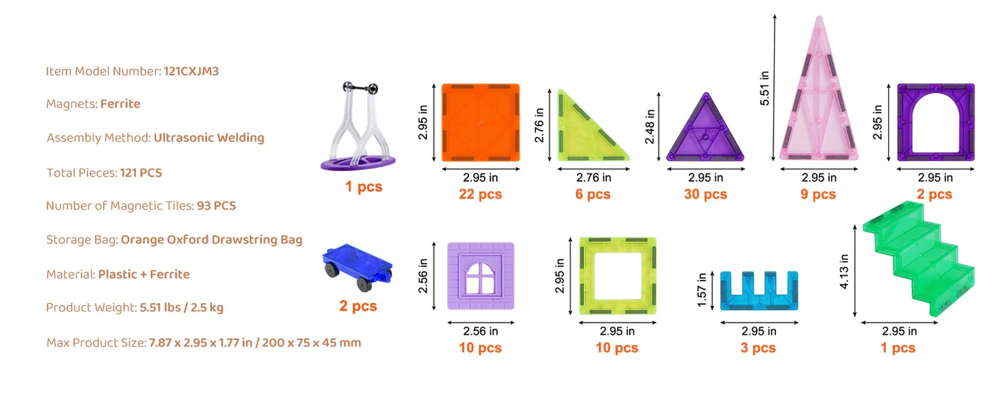 121-Piece Magnetic Building Tiles Set