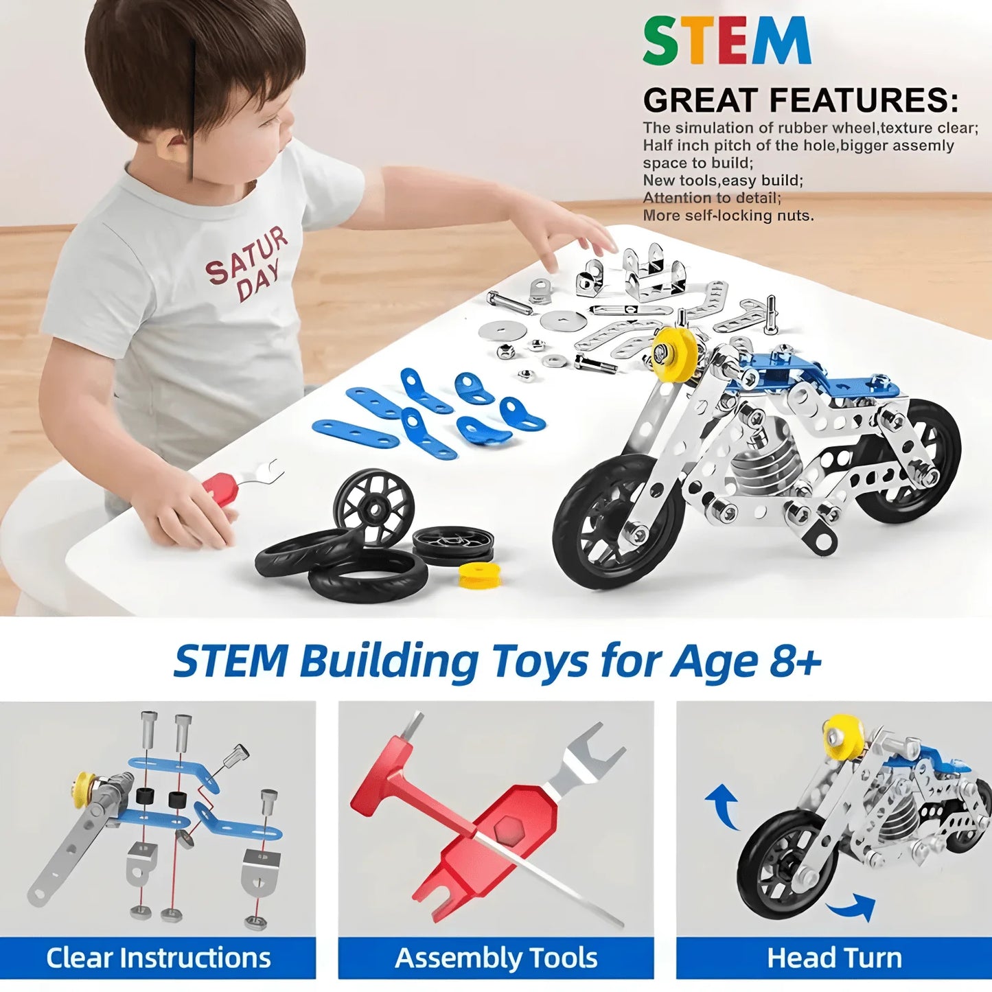 5-in-1 Metal Motorcycle Building Kit for Kids
