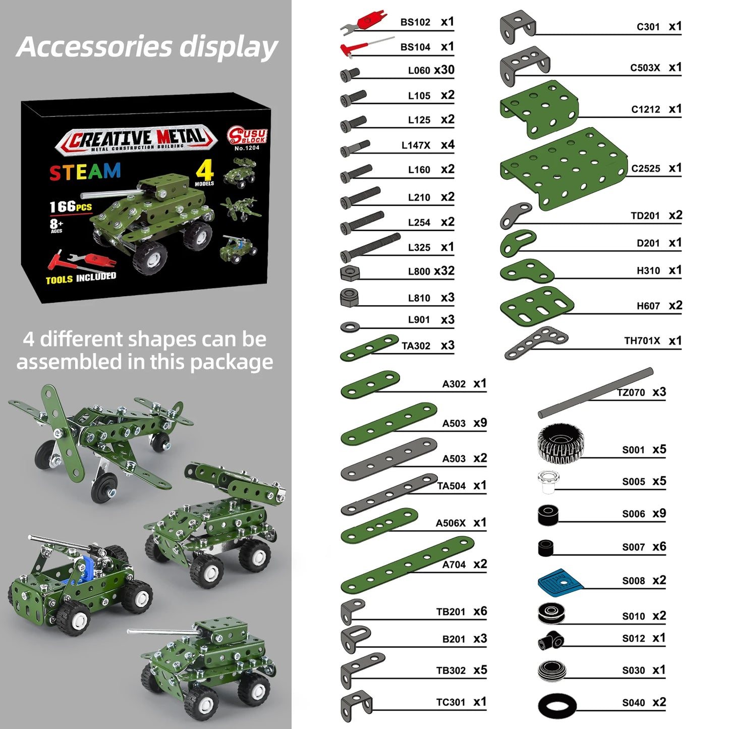 166-Piece Tank Construction Erector Set