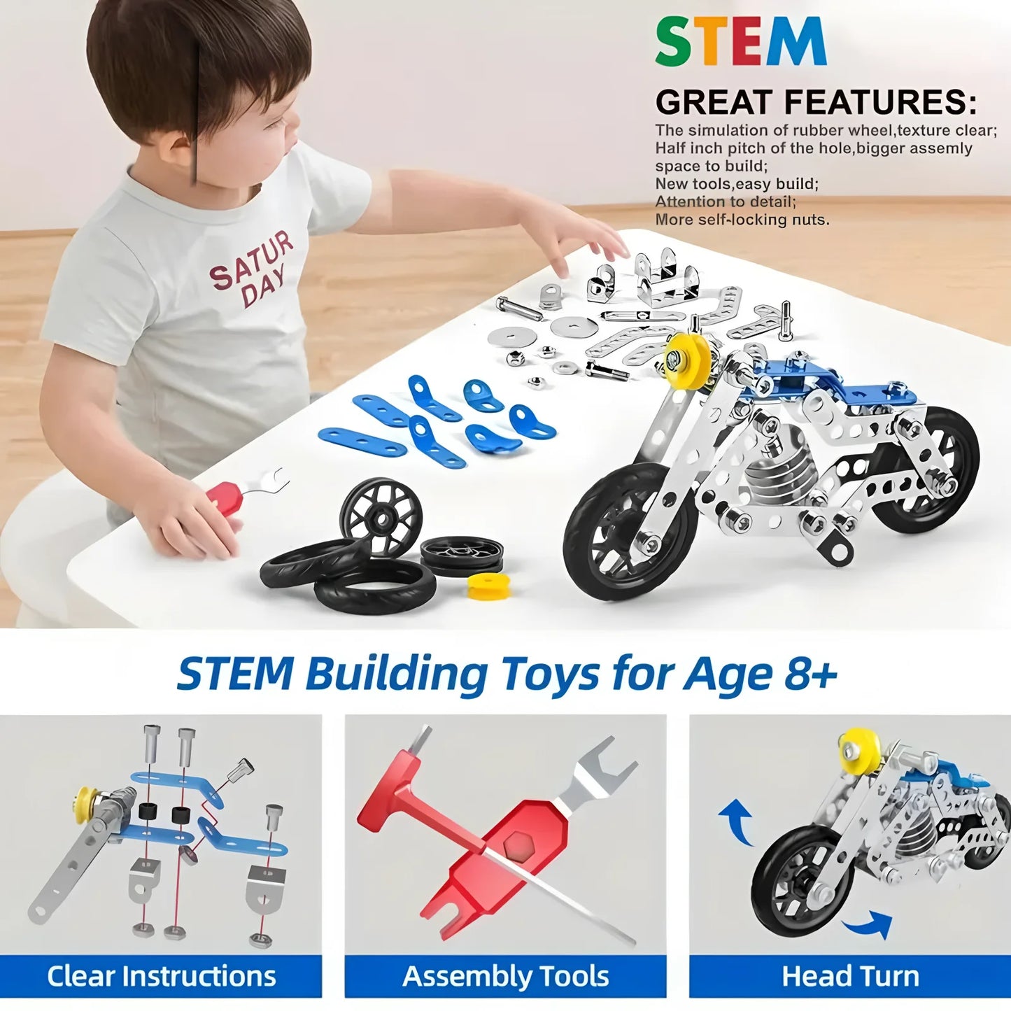 5-in-1 Metal Motorcycle Building Kit for Kids