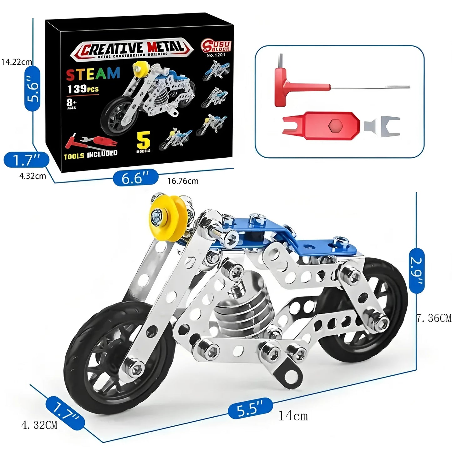 5-in-1 Metal Motorcycle Building Kit for Kids