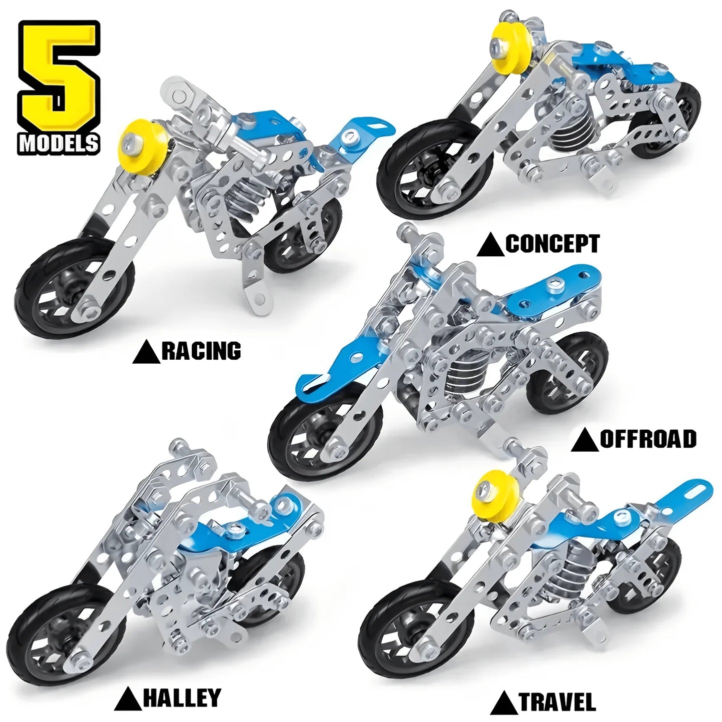 5-in-1 Metal Motorcycle Building Kit for Kids