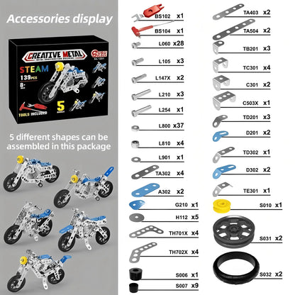 5-in-1 Metal Motorcycle Building Kit for Kids